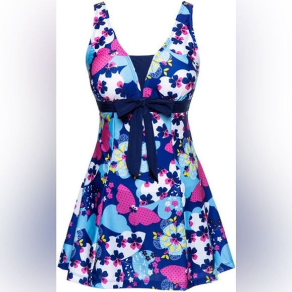 Womens One Piece Tummy Control Swimdress Plus Size Skirtini CoverUp Swimsuit XL - Picture 1 of 4